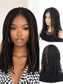 Women's Long Wavy Synthetic Wig, Brown With Gold Skunk Stripe Highlights, Heat-Resistant Fiber Curly Hair Wig, Natural Style, Suitable For Daily Wear And Parties - Multicolor - View 13
