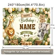 1件可客製化姓名叢林動物探險主題生日背景布，卡通動物設計個性化派對攝影橫幅乙烯基，拍照亭背景 - D款 - 查看 12