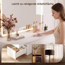 Devoko Vanity Table With Large LED Mirror And Round Stool, 115 Cm Dressing Table With 7 Drawers And Power Outlet, Makeup Table With Hair Dryer Holder, Stool Dark Gray, Table White Matte - 查看 7
