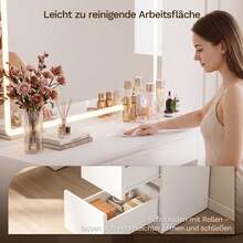 Devoko Makeup Vanity Table With Large LED Mirror And Lighting, 115 Cm Dressing Table With 7 Drawers, Cosmetic Table With Power Outlet And Hair Dryer Holder, Matte White, Without Stool - 查看 8