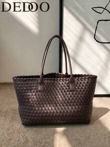 Dedoo Women's Handbag, Large Woven Tote, Solid Color, Faux Leather, Double Round Handles, Open Top,Oversized Capacity, Minimalist Luxury,Travel Commuter Bag - Coffee - View 1