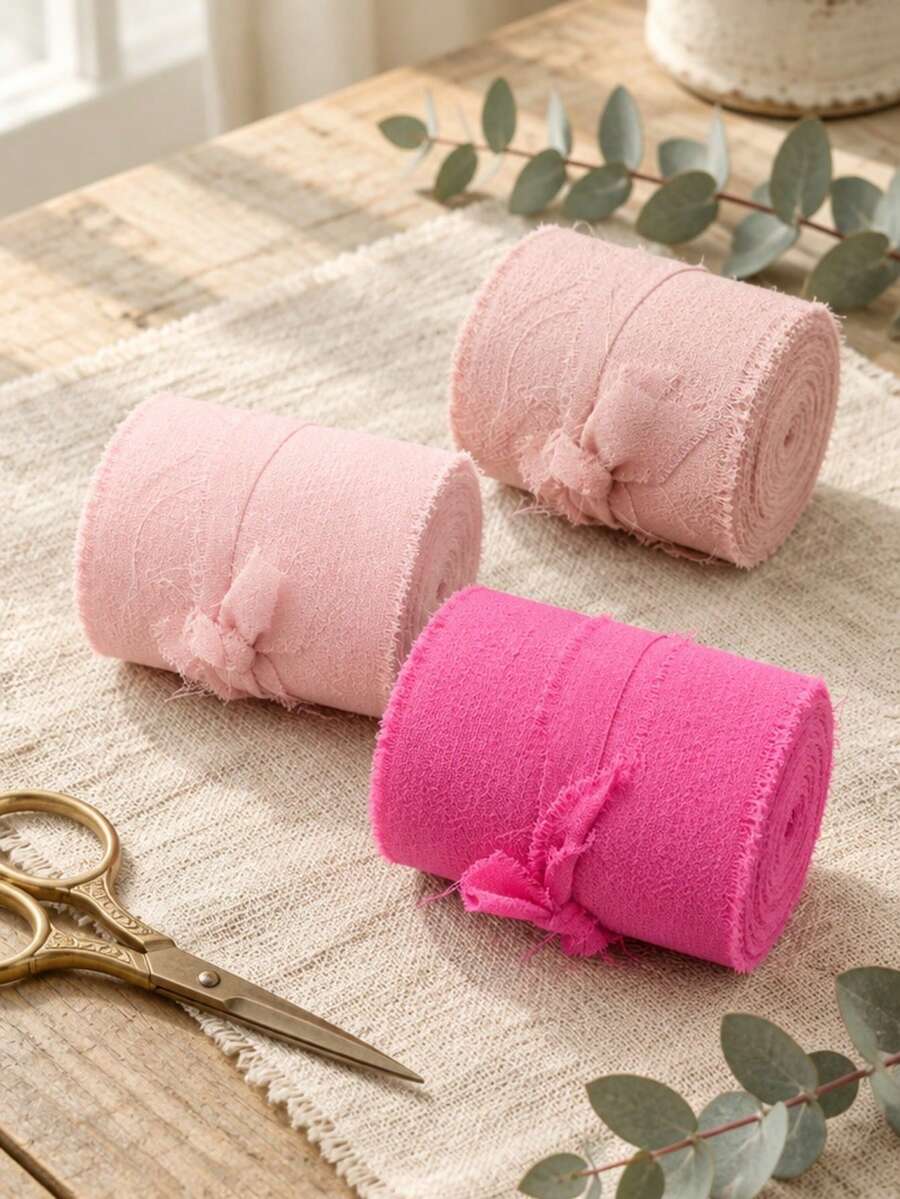 1/3 Roll Chiffon Silk Ribbon, Rose Red & Light Pink, 1.5 Inch X 21 Yards Frayed Edge Tassel Fabric Ribbon, Semi-Transparent Gift Wrapping, Wedding Decor, Bridal Shower, Birthday, Engagement & Mother's Day Craft Supplies - Multicolor - View 1