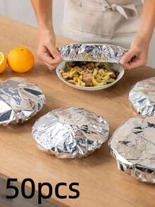 10/20/30/40/50pcs Reusable Aluminum Foil Food Wrap, Heat-Insulating Stretch Film, Durable Thermal Insulation, Suitable For Fruits, Meals, Tableware, Food Containers, Reflective Surface, Heat-Resistant Cover Film - Multicolor - View 12