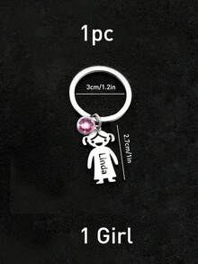 LICVIC 個性化誕生石姓名鑰匙圈，不鏽鋼客製化家庭禮物，生日週年紀念刻字鑰匙環，字母首字母鑰匙圈 - 銀色 - 查看 13