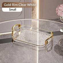 Light Luxury Gold-Rimmed Water Ripple Transparent Tray, Compact Dual Gold Handle Plastic Storage Tray, Bathroom Cosmetic Organizer Tray, Home Desktop Decorative Tray - Multicolor - View 11