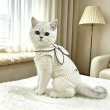 1PC White Cat/Dog Jumpsuit Soft Fashion Pet Vest With Bowknot Polka Dot Design Suitable For Holiday Party Teddy Poodle And Other Small To Medium Pets Clothing - White - View 5