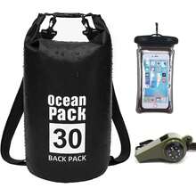Bolsa Seca Impermeable 5L 10L 20L 30L, Mochila a Prueba de Agua para Senderismo, Natación, Kayak y Deportes Acuáticos, Dry Bag con Funda para Teléfono y Correa Ajustable para el Hombro (Verde, 20L), T - Negro - Ver 1