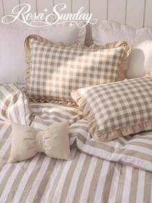 1/2pcs Soft Fresh Brown Plaid Bow Pillowcase, Soft Polyester Fabric, Suitable For Bedroom Sofa Pillowcase, Decorative Cushion Cover, Winter Decoration, Suitable As Gift For Boys And Girls, All Seasons - Multicolor - View 1