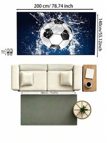 1pc 2026 New - Water Splash Soccer Rectangular Rug, Living Room Sofa Decor Mat, Deep Blue Dynamic Water Wave Soccer Print Carpet, Boys Room Soft Decor, Sports Style Art Large Rug, Home Gift, Football Fan Home Gift, Living Room Carpet, Bedroom Carpet, Decorative Rug, Washable Carpet, Indoor Shaped Mat, Gentle Healing Home Gift - Multicolor - View 15