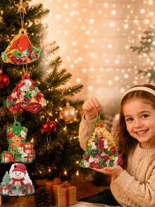Christmas Poke Art Craft Kit For Kids,DIY Holiday Ornament Making Set With Colorful Mesh Pieces,Poke Stylus,Foam Pad & Hanging Strings,Christmas Gift - Multicolor - View 2