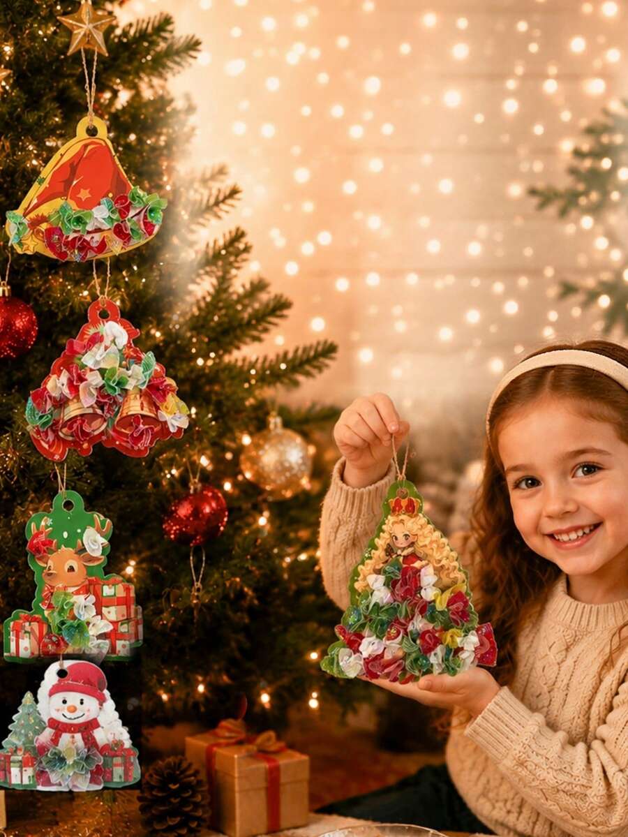 Christmas Poke Art Craft Kit For Kids,DIY Holiday Ornament Making Set With Colorful Mesh Pieces,Poke Stylus,Foam Pad & Hanging Strings,Christmas Gift