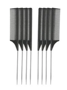 1/4/8 Pcs Rat Tail Comb Set, Fine Tooth Teasing Hair Combs With Metal Pin Tails, Black Hair Styling Tools For Parting, Sectioning, Backcombing And Braiding, Professional Barber Equipment For Women, Men, Salon And Travel Essentials - Black - View 9