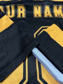 Custom Men's Hockey Jersey, Personalized Team Logo, Name And Number, Long Sleeve Black And Yellow Striped Sports Uniform - Black - View 7