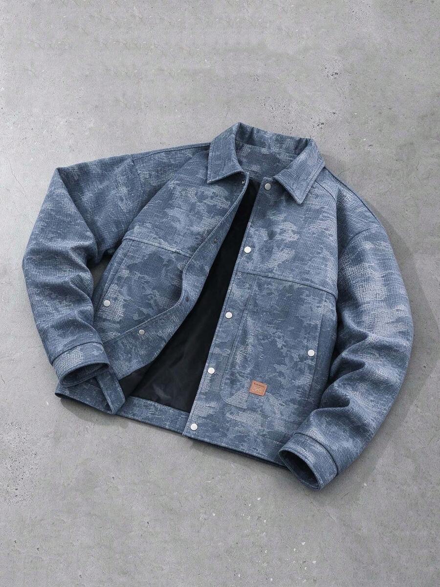 Men's New Chinese Style Fashion Loose Ink Wash Jacquard Formal Jacket, Washed Tie-Dye Light Business Commute Minimalist Vintage Workwear Coat - Blue - View 1