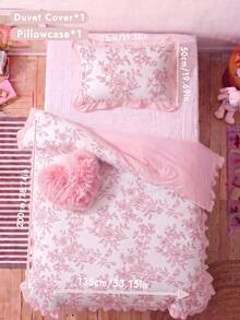 2pcs/3pcs Pink Ruffle Line Floral Branch White Background Digital Print Duvet Cover Set (Includes 1 Duvet Cover And 1/2 Unfilled Pillowcases), Cute Design, Multi-Purpose, Made Of Comfortable Skin-Friendly Daily Polyester Fabric, Lightweight And Soft, Comfortable Touch, Suitable For Master Bedroom - Multicolor - View 13