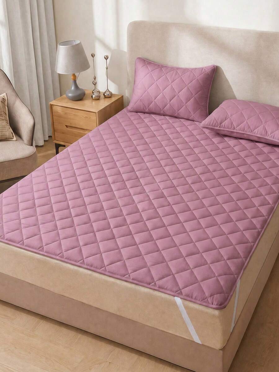 1件裝粉色絎縫床墊保護墊,附鬆緊帶固定帶,四季適用,柔軟舒適透氣,適用單人床、雙人床、加大床、特大床,可機洗,僅含1件床墊套,夏季開學季適用 - 粉色 - 查看 1
