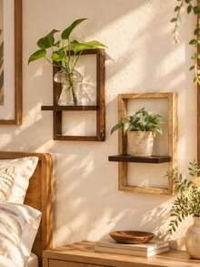 1pc Wall-Mounted Floating Shelf, Rectangular Frame Display Rack, Decorative Wall Decor, Small Plant Display Shelf Suitable For Living Room And Bedroom Wall Home Decor, Suitable For Entryway Storage And Fireplace Wall Aromatherapy Display - Multicolor a - View 8
