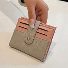 BEIQIANDAI Christmas Gentle Colorblock Lychee Texture Short Wallet, Snap Closure, Multi-Card Slot Design, Coin And ID Holder, Portable Small Wallet For Women - Multicolor - View 12
