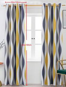 1pc Fashionable Minimalist Yellow-Gray Semi-Sheer Heat-Insulating Printed Curtain, Suitable For Holiday Parties, Living Room And Bedroom - Multicolor - View 12