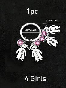 LICVIC 個性化誕生石姓名鑰匙圈，不鏽鋼客製化家庭禮物，生日週年紀念刻字鑰匙環，字母首字母鑰匙圈 - 銀色 - 查看 20