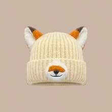 1pc Women's Fox Ear Plush Knit Hat, Autumn/Winter Style, Face-Slimming, Warm And Versatile Knitted Wool Hat - Multicolor - View 6
