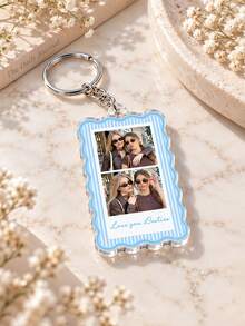 Personalized Photo Keychain With Striped Border, Customized Photo Keychain, Friendship Gift For Friends On Christmas - Multicolor - View 13
