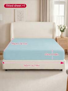 HONEYMOON 1pc Solid Color Soft Fitted Sheet 100% Polyester Fabric Lightweight Cloud-Like Touch Bedding Mattress Cover, Elastic Edges, Fits 9-12 Inch Depth Mattress, Soft Breathable Machine Washable, Shrink-Resistant, Fade-Resistant, All Season Use, Different Sizes Suitable For Home And Dorm, Back To School Dorm Essential, Ice Blue - Ice Blue - View 16