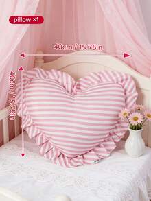 HONEYMOON 1pc Printed Heart-Shaped Throw Pillow, Printed Fabric Heart Pillow, Romantic French Ruffle Design, Soft And Breathable, Anti-Shrink, Fashionable Decorative Cushion, Suitable For Living Room, Bedroom, Dorm, Sofa, Bench - Multicolor - View 9