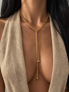 1pc Bohemian Style Casual Minimalist Multi-Layer Wrapped Long Necklace, Women's Daily Date Party Vacation Wear, Autumn/Winter Fashion Accessory Sweater Chain, Perfect Gift Choice - Gold - View 2