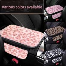 1pc Vintage Fashion Leopard Print Plush Car Armrest Box Cover With Pocket, All-Season Universal Center Console Armrest Protector, Women's Car Interior Accessory - A - View 1
