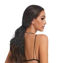 1pc Women's Fishing Net Full Rhinestone Gold Headscarf Hat Personalized Hair Accessory Suitable For Women's Daily Wear, Dance, Wedding, Party, Events, Valentine's Day And Other Occasions - Multicolor - View 3
