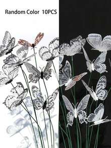10-1pc 3D Butterfly Garden Decor Pattern, Random Style, Suitable For Lawn And Window Box, Plastic Material, Weather-Resistant, Suitable For Outdoor/Balcony/Display, Realistic 3D Butterfly, Maintenance-Free Vertical Decor, Mother's Day - A - View 15