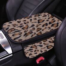 1pc Vintage Fashion Leopard Print Plush Car Armrest Box Cover With Pocket, All-Season Universal Center Console Armrest Protector, Women's Car Interior Accessory - A - View 4