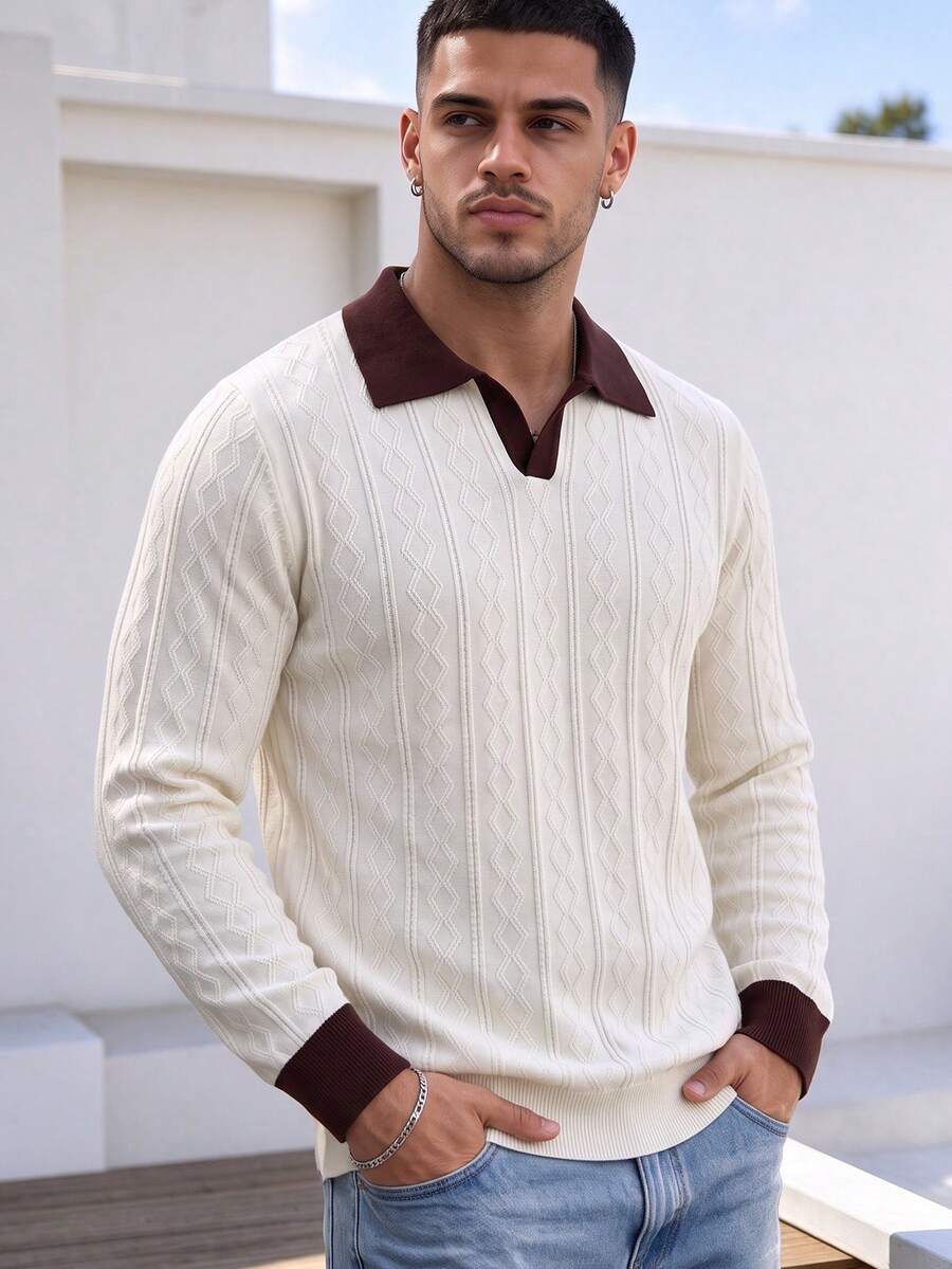 ALTZTAR Men's Crew Neck Long Sleeve Ribbed Knit Sweater - Apricot - View 1
