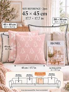 1pc/2pcs Christmas Pillowcase, Reversible Snowflake And Tree Pattern, Farmhouse Style Holiday Decor, Hidden Zipper, Sofa Bed Decoration, Winter Home Decor, Holiday Gift - Pink - View 12