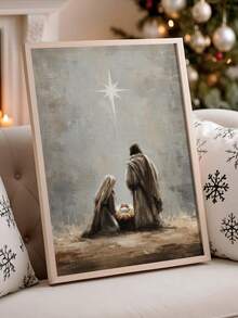 1pc Christmas Nativity Stable Mural Poster, Star Of Christmas Religious Wall Decor Painting For Living Room Bedroom, Unframed - Cartoon - View 10