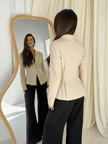 Vuslat Women's Winter Elegant Light Apricot Notch Lapel Slim Fit Blazer, Suitable For Office, Commute, Party, Gathering, Afternoon Tea - Apricot - View 4