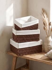 3pcs/1pc Handmade Woven Rattan Storage Basket SML Size Desktop Storage Tray Cosmetics Keys Snacks Storage Box Multi-Scene Decorative Storage Bucket Suitable For Bedroom Living Room Study Office Holiday Storage Container Halloween Christmas Home Organization Storage Basket Ideal Gift - Brown - View 2
