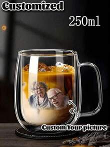 Personalized Custom Real Flower Double-Wall Glass Mug With Handle, Customized Name Text Coffee Cup Tea Cup, Dried Flower Cup, Coffee Cup, Milk Tea Cup, Iced Americano Cup, Glass, Heat-Resistant, High Borosilicate Transparent Glass. Large Floral Design - Multicolor - View 11