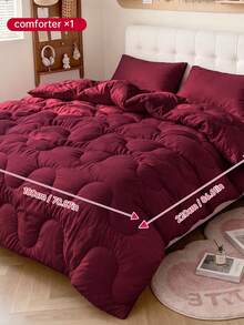 HONEYMOON 1pc Wavy Stitch Quilted Comforter Insert, Polyester Fabric, Solid Color, Soft And Breathable, Wrinkle-Resistant, Down Alternative Bedding, T/Q/K Size, Suitable For Home And Dorm, Machine Washable, Burgundy - Burgundy - View 15