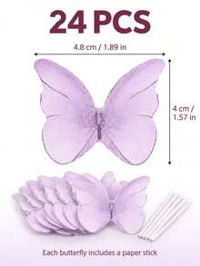 96/48/24pcs Butterfly Cake Decorations, Paper Butterfly Cupcake Toppers, Fairy Happy Birthday Cake Decor, Suitable For Wedding Anniversary, Baby Shower, Birthday Party Decorations, Spring Summer Cake Decor - Purple - View 11