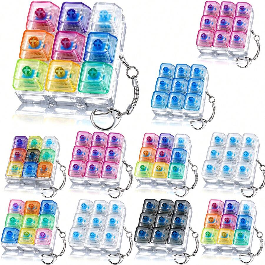 1pc Stress Relief Keyboard Toy, Keyboard Stress Relief Keychain: 9-In-1 Keyboard Stress Relief Buttons, Finger Clicker, Stress Relief And Mood Booster Gift, Helps Relieve Stress And Anxiety, Small Birthday Party Gift, Relaxation And Focus Aid - Clear - View 1
