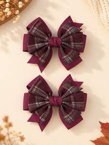 2pcs/Set Multicolor Bow Hair Clips, Fabric Plaid Bow Hair Clips, Suitable For Girls, Toddler Fashion Hair Accessories, Party Gifts, Autumn/Winter Daily Wear - Red - View 8