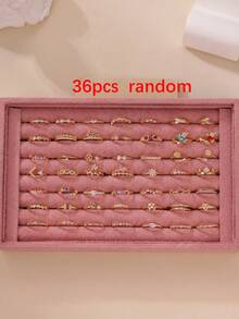 Random Mixed Rhinestone Thin Ring Set, Women's Zirconia Inlaid Stackable Finger Rings Multi-Piece Ring Combination - Multicolor - View 7