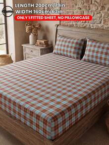 1pc Brown Plaid Print Fitted Sheet, Mattress Cover, Bedding, Mattress Protector, Soft Comfortable Warm Breathable, Machine Washable, Single/Double/Queen/King, All Season, Pillow And Pillowcase Not Included, Dorm Bedding, Autumn Home Decor - Multicolor - View 10