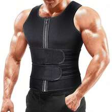 Men's Double Strap Vest With Rubber Reinforcement, Sweat Absorbent, Adjustable Waist, Zipper &" "& For Body Shaping And Workout Posture Corrector Waist Trainer Tummy Control Sweat Belt Waist Trimmer And Exercise Waist Belt - Black - View 5