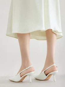 Clariva Giày cao gót hở gót kiểu Pháp mỏng thiết kế hở lưng mới cho nữ, mũi nhọn màu trắng đa năng kiểu tiên nữ thẩm mỹ một khóa giày cao gót thoải mái giản dị dễ thương quà tặng Giáng sinh mùa đông - trắng - Xem 5