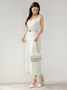 格纹翻盖链条方包迷你时尚纹理斜挎包旋转锁扣单肩包女士优雅手提包钱包，沙滩包，适合夏季、度假和日常使用，旅行必备，圣诞节冬季圣诞礼物 - 白色 - 查看 6