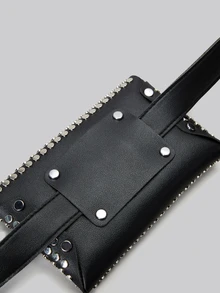 DareSee 1pc Polka Dot Rivet PU Leather Belt Cellphone Waist Bag For Women, New Fashion Crossbody Chest Bag With Detachable Belt Winter Gifts - Black - View 5