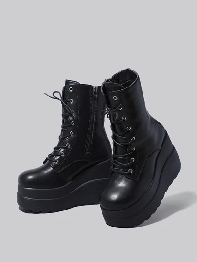 DareSee Women's Platform Boots, New 2025 Spring Autumn Fashion Lace-Up Zipper Ankle Boots With Increased Height Winter Gifts